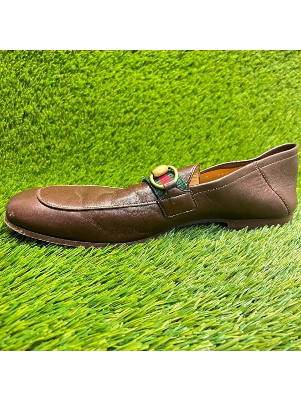 Gucci Horsebit Web Mens Size 6 Brown Classic Slip On Leather Loafers Shoes